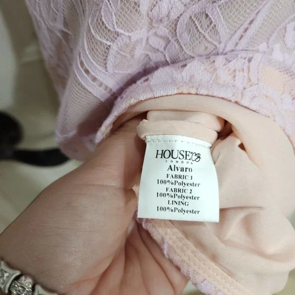 House of CB Womens Dress Alvaro Pink Purple Pastel Floral Lace Halter Bodycon S - Picture 6 of 10